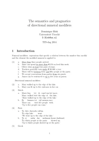 The semantics and pragmatics  of directional numeral modifiers  Dominique Blok  Universiteit