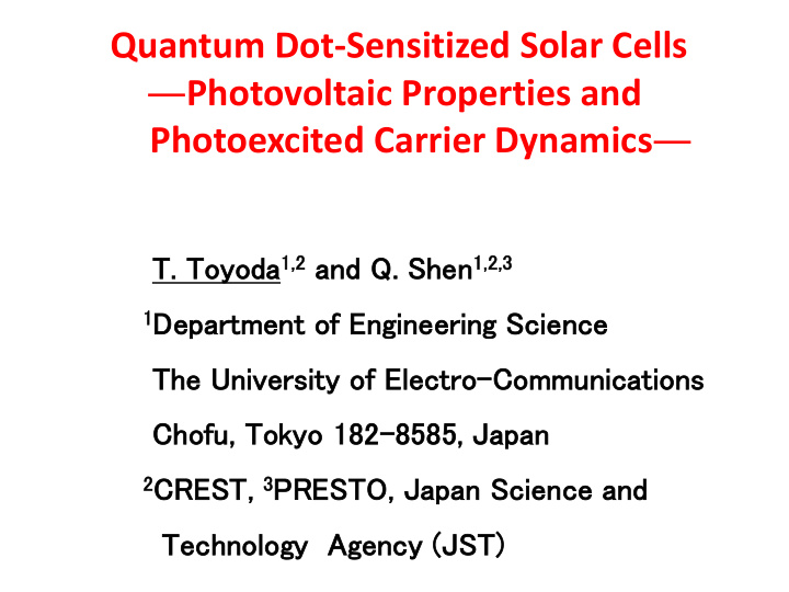 quantum dot sensitized solar cells photovoltaic