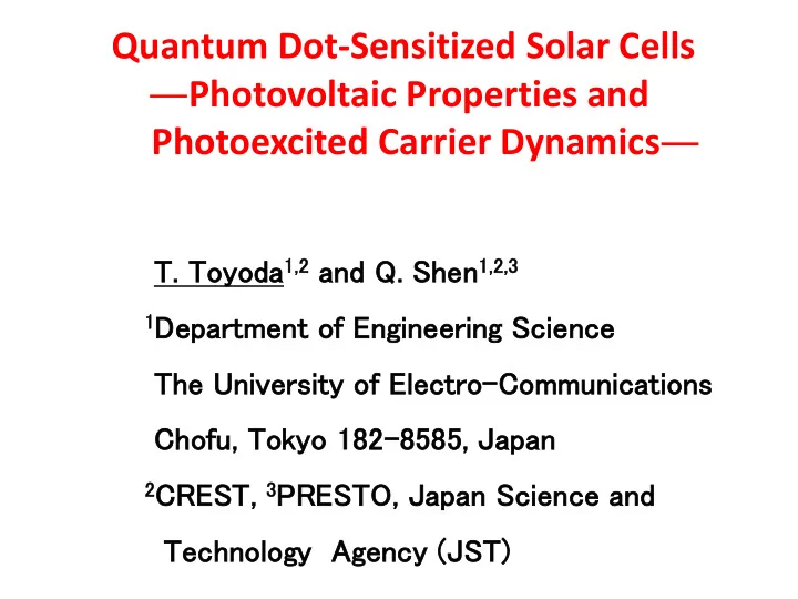 quantum dot sensitized solar cells photovoltaic