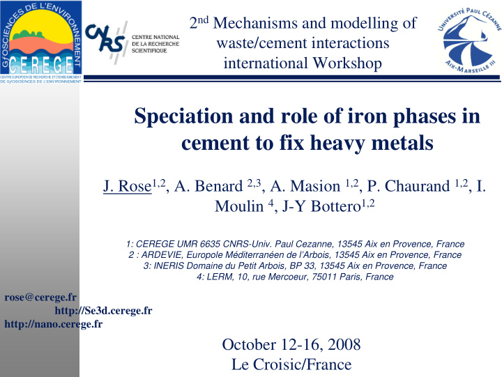 speciation and role of iron phases in cement to fix heavy