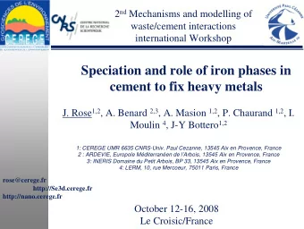 Speciation and role of iron phases in  cement to fix heavy metals J. Rose 1,2 , A. Benard 2,3 , A.