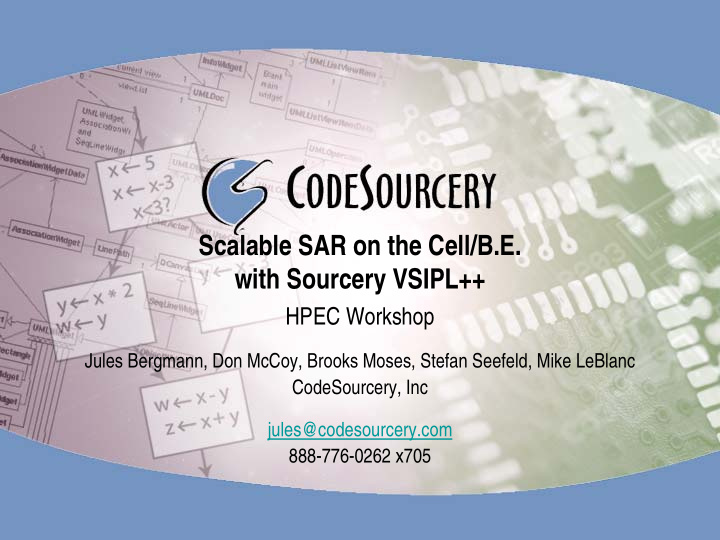 scalable sar on the cell b e with sourcery vsipl