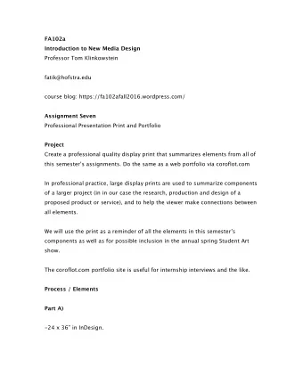 FA102a  Introduction to New Media Design  Professor Tom Klinkowstein  fatik@hofstra.edu  course