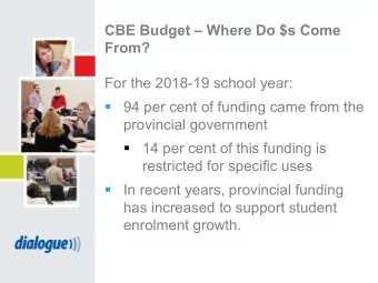 CBE Budget  Where Do $s Come  From?  For the 2018-19 school year:    94 per cent of funding