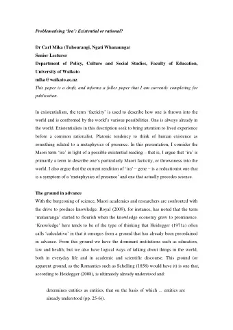 Problematising  Ira : E xistential or rational?  Dr Carl Mika (Tuhourangi, Ngati Whanaunga)