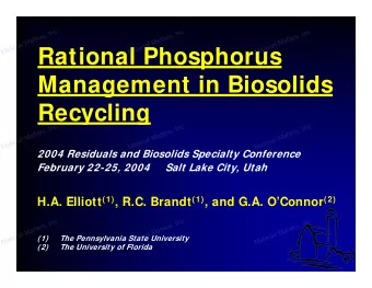 Rational Phosphorus  Rational Phosphorus  Management in Biosolids  Management in Biosolids