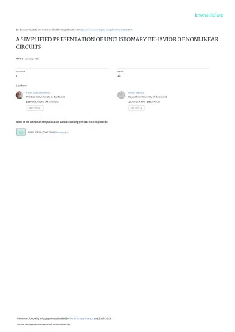 A SIMPLIFIED PRESENTATION OF UNCUSTOMARY BEHAVIOR OF NONLINEAR  CIRCUITS Article  January 1992