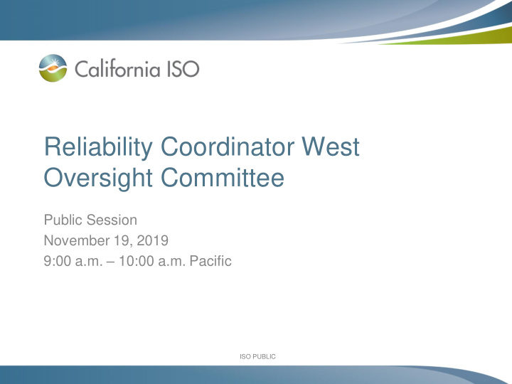 reliability coordinator west oversight committee