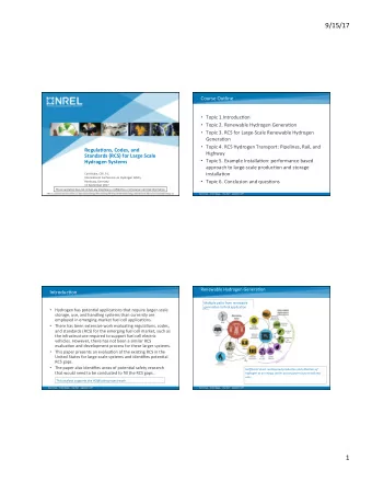 9/15/17  Course Outline  Topic 1.Introduc8on  Topic 2. Renewable Hydrogen Genera8on  Topic