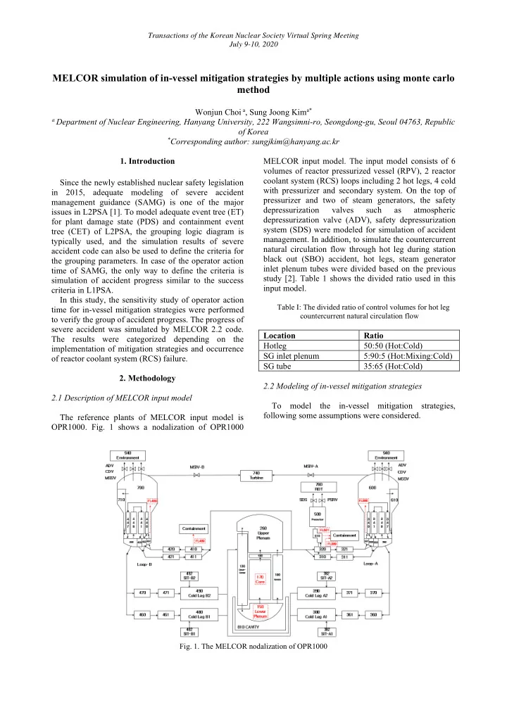 melcor simulation of in vessel mitigation strategies by