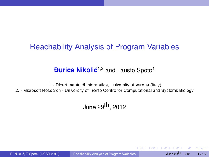 reachability analysis of program variables