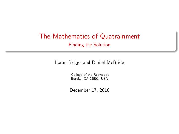 the mathematics of quatrainment