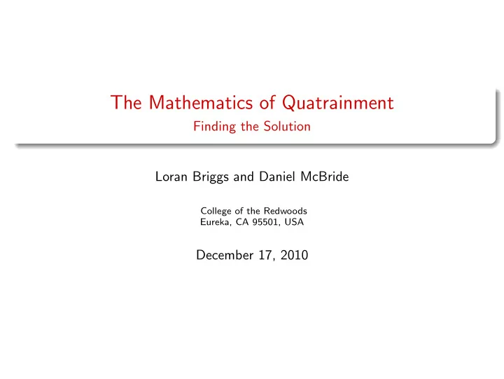 the mathematics of quatrainment