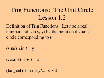Lesson 1.2 Definition of Trig Functions:  Let t be a real  number and let (x, y) be the point on