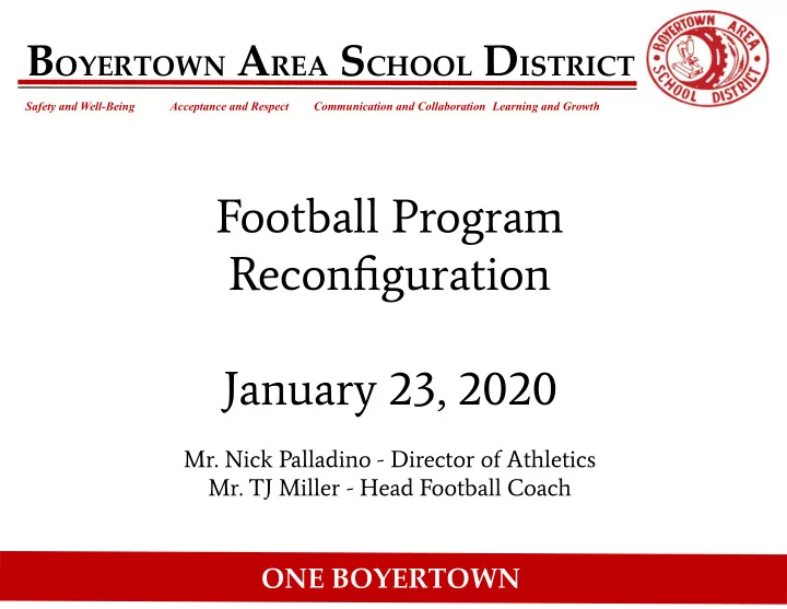 football program reconfiguration january 23 2020