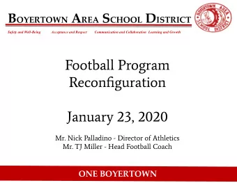 Football Program  Reconfiguration  January 23, 2020  Mr. Nick Palladino - Director of Athletics