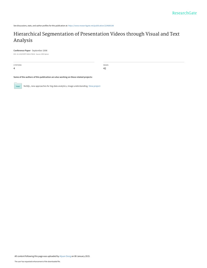 hierarchical segmentation of presentation videos through