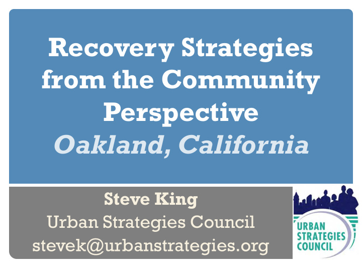 recovery strategies from the community perspective