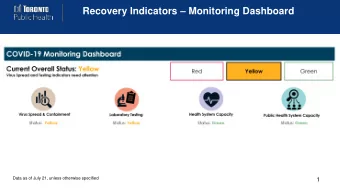 Recovery Indicators  Monitoring Dashboard  Data as of July 21, unless otherwise specified  1