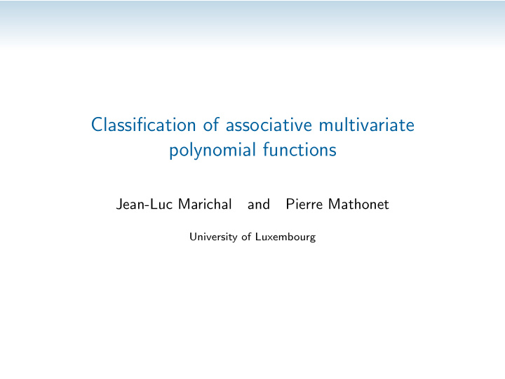 classification of associative multivariate polynomial