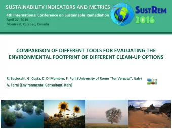 SUSTAINABILITY  INDICATORS  AND  METRICS    4th  InternaPonal  Conference  on