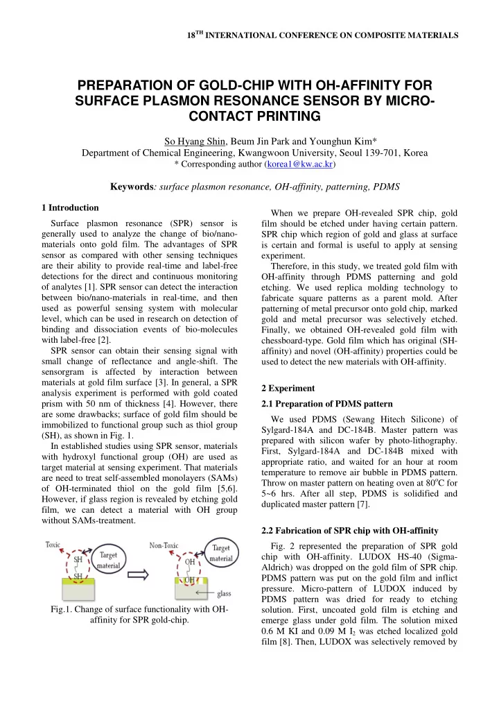preparation of gold chip with oh affinity for surface