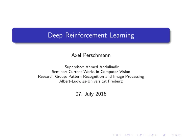 deep reinforcement learning