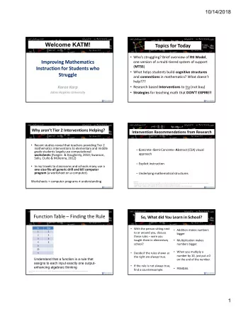 Welcome KATM!!  Topics for Today  Whos struggling? Brief overview of RtI Model ,  Improving