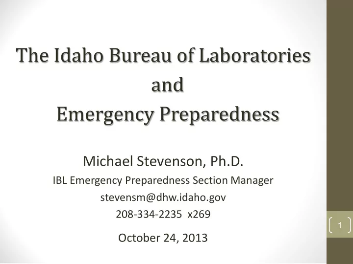 the idaho bureau of laboratories and emergency