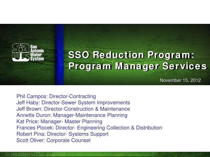 sso reduction program program manager services