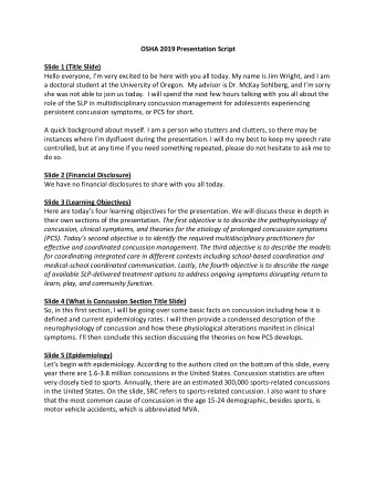 OSHA 2019 Presentation Script  Slide 1 (Title Slide)  Hello everyone, Im very excited to be here