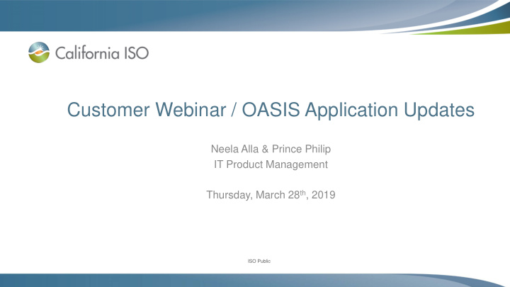 customer webinar oasis application updates