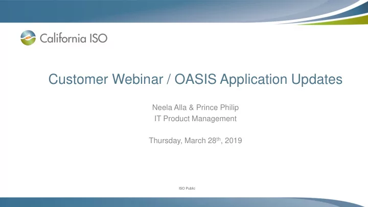 customer webinar oasis application updates
