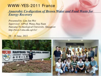 WWW-YES-2011 France  Anaerobic Co-digestion of Brown Water and Food Waste for  Energy Recovery