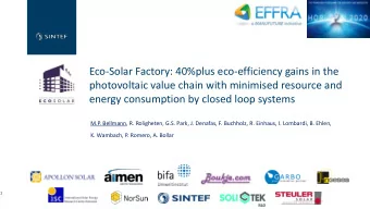 Eco-Solar Factory: 40%plus eco-efficiency gains in the  photovoltaic value chain with minimised