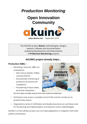 Production Monitoring  Open Innovation  Community www.akuino.net September 2018 The AKUINO project