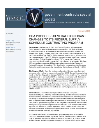 update A PUBLICATION OF VENABLE'S GOVERNMENT CONTRACTS TEAM  February 2009 AUTHORS