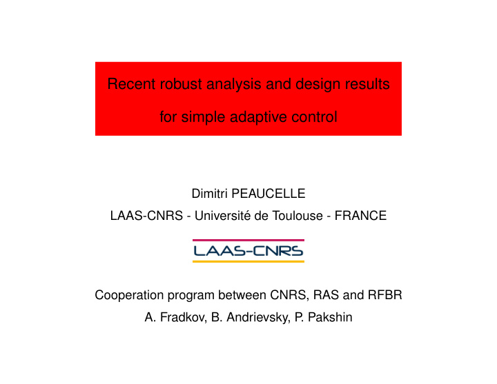 recent robust analysis and design results for simple