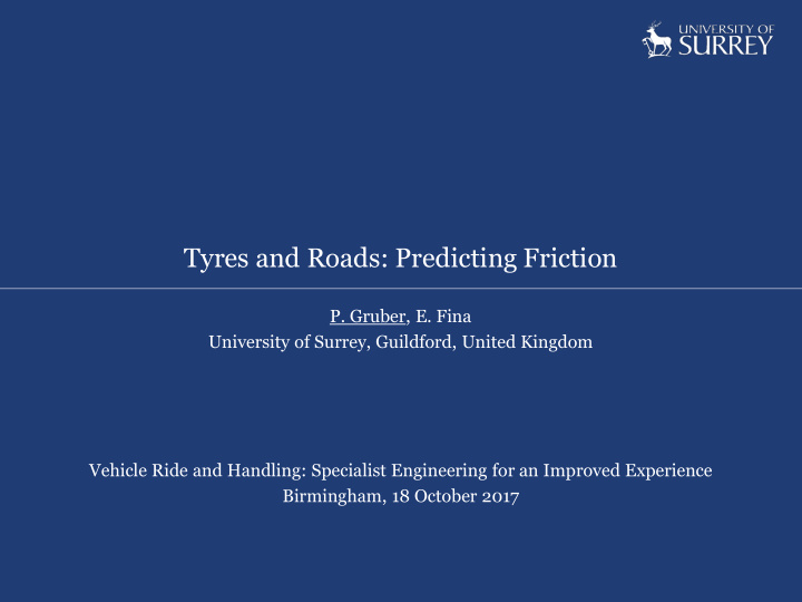 tyres and roads predicting friction