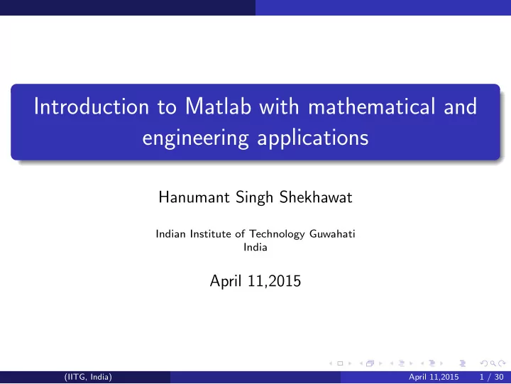 introduction to matlab with mathematical and engineering