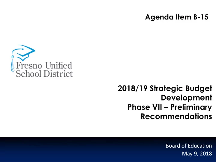2018 19 strategic budget