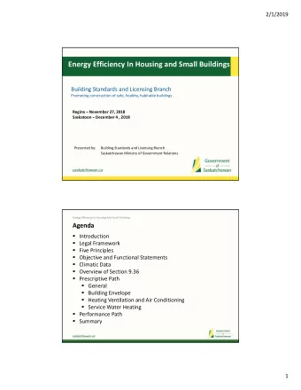 Energy Efficiency In Housing and Small Buildings  Building Standards and Licensing Branch