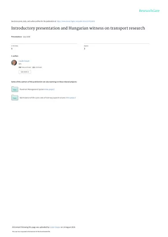 Introductory presentation and Hungarian witness on transport research Presentation  July 2006