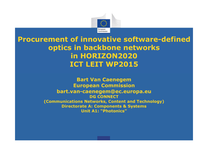 procurement of innovative software defined optics in