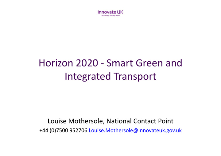 horizon 2020 smart green and integrated transport