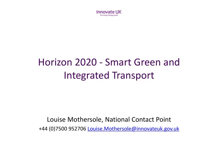 horizon 2020 smart green and integrated transport