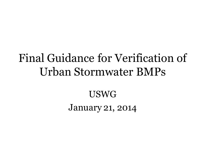 final guidance for verification of urban stormwater bmps