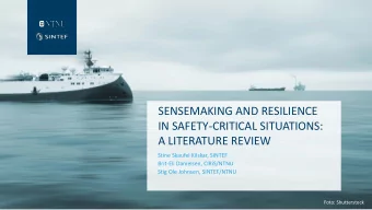 SENSEMAKING AND RESILIENCE  IN SAFETY-CRITICAL SITUATIONS:  A LITERATURE REVIEW  Stine Skaufel