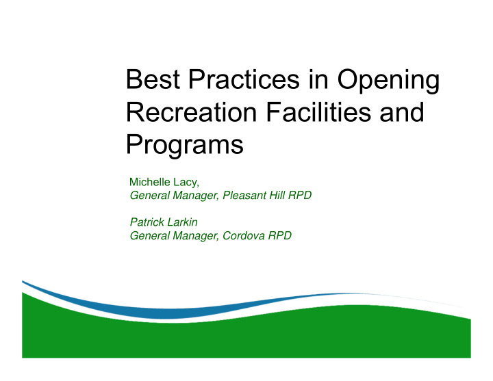 best practices in opening recreation facilities and