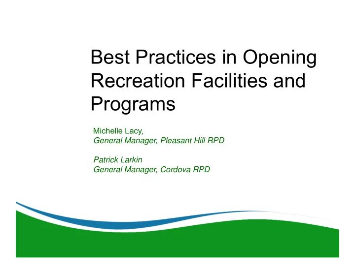best practices in opening recreation facilities and